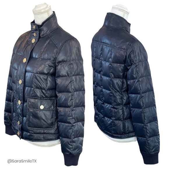 TORY BURCH Authentic Navy Blue Goose Down Puffer Gold Button Winter Coat - Picture 10 of 14